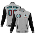 Custom Gray Black White Raglan Sleeves Full-Snap Letterman Jacket| KXKSHOP