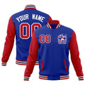Custom Royal Blue Red White Raglan Sleeves Full-Snap Letterman Jacket| KXKSHOP