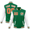 Custom Kelly Green White Orange Raglan Sleeves Full-Snap Letterman Jacket| KXKSHOP