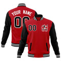 Custom Black Red White Raglan Sleeves Full-Snap Letterman Jacket| KXKSHOP