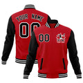 Custom Red Black White Raglan Sleeves Full-Snap Letterman Jacket| KXKSHOP