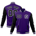 Custom Black Purple White Raglan Sleeves Full-Snap Letterman Jacket| KXKSHOP