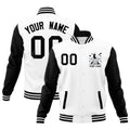 Custom White Black Raglan Sleeves Full-Snap Letterman Jacket| KXKSHOP