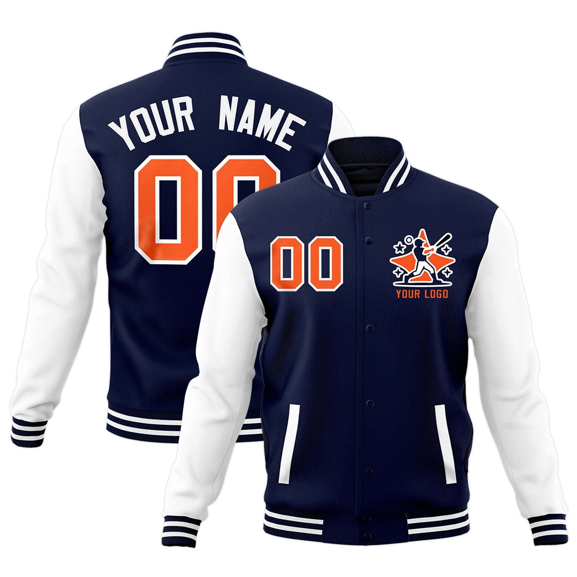 Custom Navy White Red Raglan Sleeves Full-Snap Letterman Jacket| KXKSHOP
