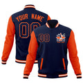 Custom Navy Orange White Raglan Sleeves Full-Snap Letterman Jacket| KXKSHOP