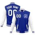 Custom Royal Blue White Raglan Sleeves Full-Snap Letterman Jacket| KXKSHOP