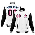 Custom White Black Pink Raglan Sleeves Full-Snap Letterman Jacket| KXKSHOP