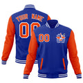 Custom Royal Blue Orange White Raglan Sleeves Full-Snap Letterman Jacket| KXKSHOP