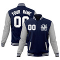 Custom Navy Gray White Raglan Sleeves Full-Snap Letterman Jacket| KXKSHOP
