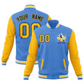 Custom Powder Blue Light Blue White Raglan Sleeves Full-Snap Letterman Jacket| KXKSHOP