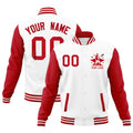 Custom Red White Raglan Sleeves Full-Snap Letterman Jacket| KXKSHOP