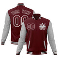 Custom Crimson Gray White Raglan Sleeves Full-Snap Letterman Jacket| KXKSHOP