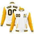 Custom White Gold Black Raglan Sleeves Full-Snap Letterman Jacket| KXKSHOP