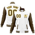 Custom White Light Brown Brown Raglan Sleeves Full-Snap Letterman Jacket| KXKSHOP
