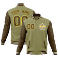 Custom Khaki Light Brown Cream Raglan Sleeves Full-Snap Letterman Jacket| KXKSHOP