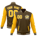 Custom Yellow Light Brown Cream Raglan Sleeves Full-Snap Letterman Jacket| KXKSHOP