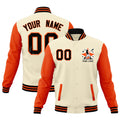 Custom Cream Orange Black Raglan Sleeves Full-Snap Letterman Jacket| KXKSHOP