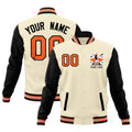 Custom Cream Black Orange Raglan Sleeves Full-Snap Letterman Jacket| KXKSHOP