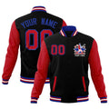 Custom Black Red Royal Blue Raglan Sleeves Full-Snap Letterman Jacket| KXKSHOP