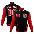 Custom Black White Red Raglan Sleeves Full-Snap Letterman Jacket| KXKSHOP