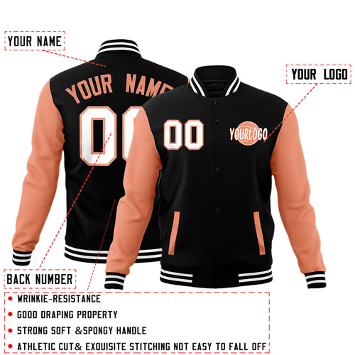 Custom Black Light Orange White Raglan Sleeves Classic Style Full-Snap Jacket| KXKSHOP