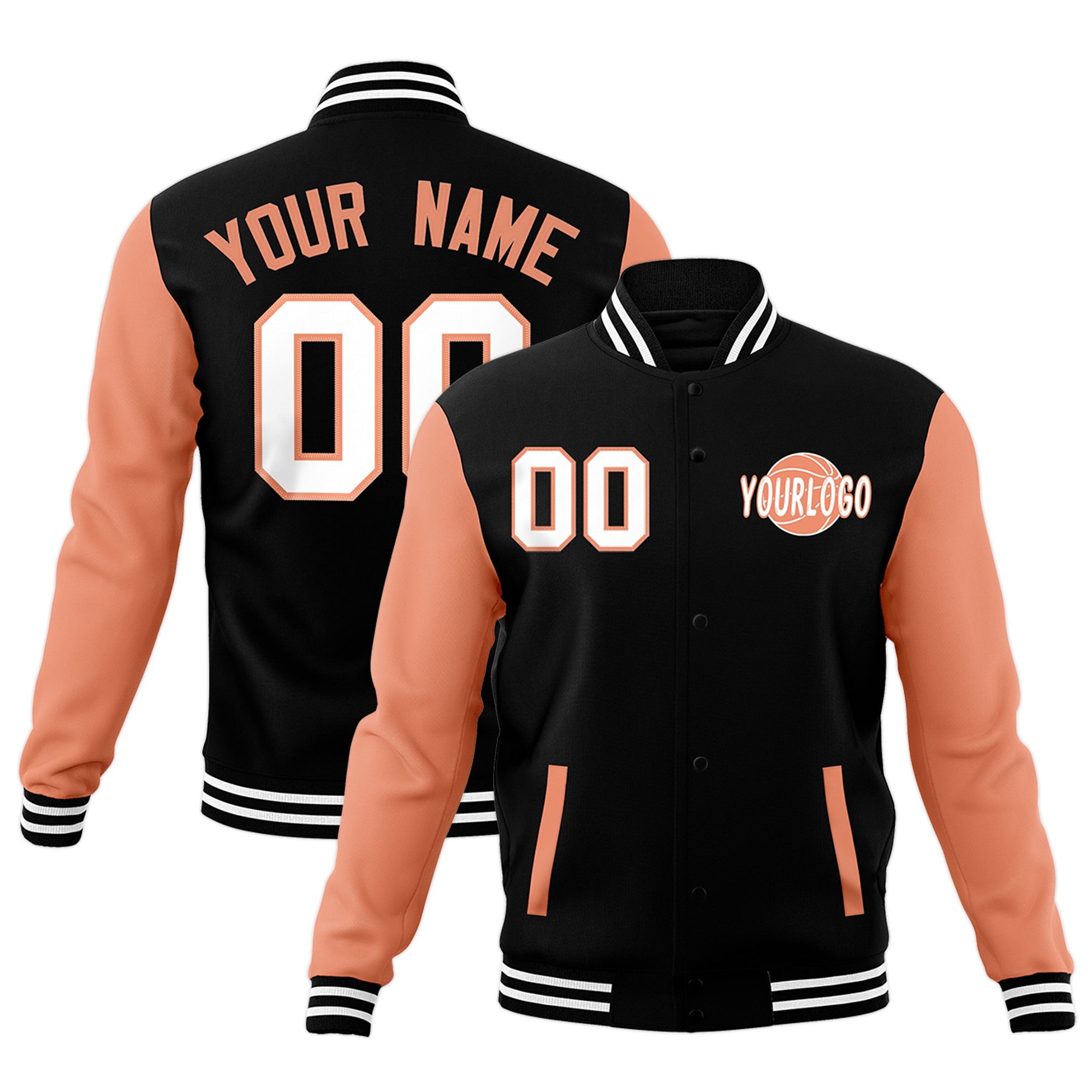 Custom Black Light Orange White Raglan Sleeves Classic Style Full-Snap Jacket| KXKSHOP