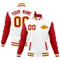 Custom White Red Gold Raglan Sleeves Classic Style Full-Snap Jacket| KXKSHOP