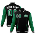 Custom Black Kelly Green White Raglan Sleeves Classic Style Full-Snap Jacket| KXKSHOP