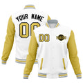 Custom White Old Gold Gray Raglan Sleeves Classic Style Full-Snap Jacket| KXKSHOP