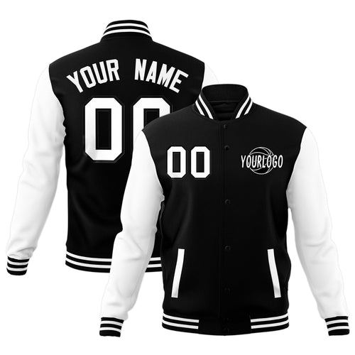 Custom Black White Raglan Sleeves Classic Style Full-Snap Jacket| KXKSHOP