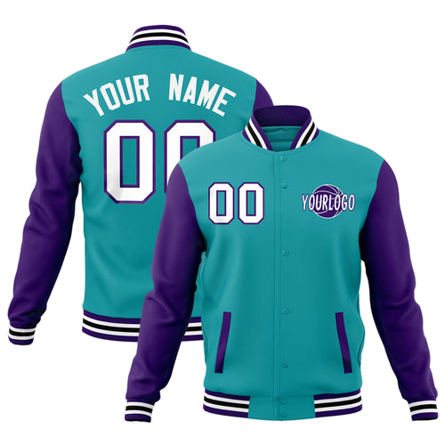 Custom Aqua Purple White Raglan Sleeves Classic Style Full-Snap Jacket| KXKSHOP