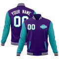 Custom Purple Aqua White Raglan Sleeves Classic Style Full-Snap Jacket| KXKSHOP