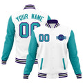 Custom White Aqua Purple Raglan Sleeves Classic Style Full-Snap Jacket| KXKSHOP