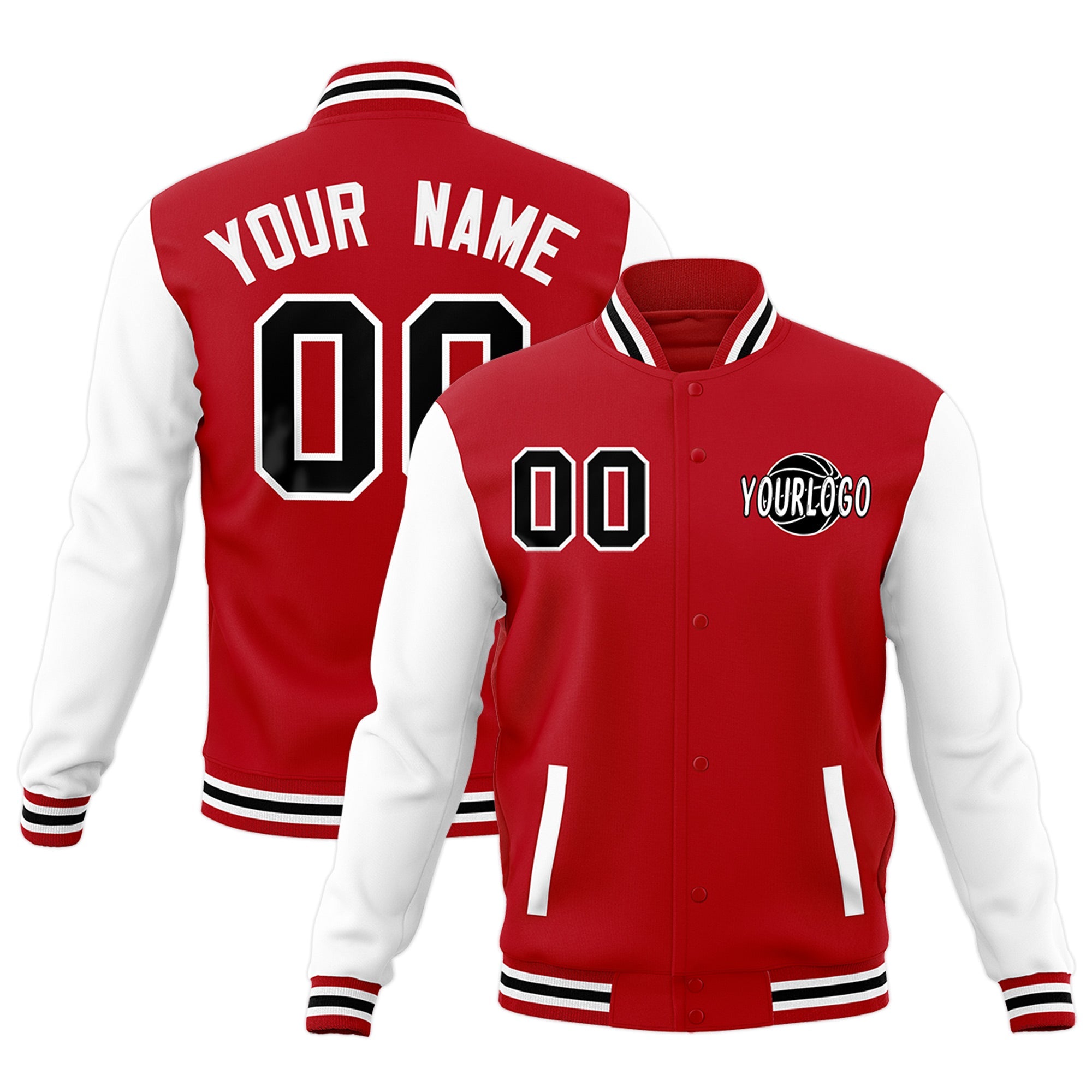 Custom Red White Black Raglan Sleeves Classic Style Full-Snap Jacket| KXKSHOP