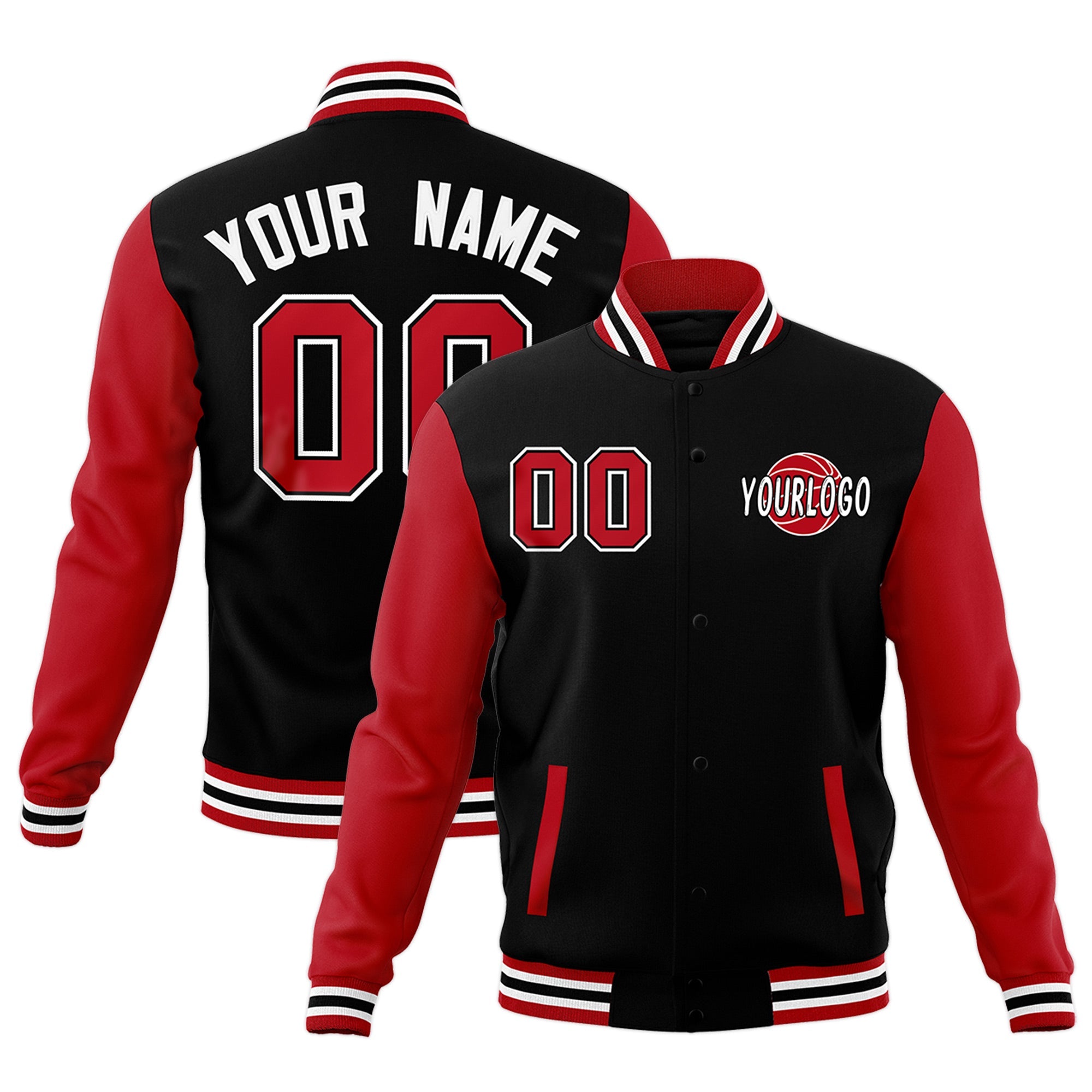 Custom Red Black Raglan Sleeves Classic Style Full-Snap Jacket| KXKSHOP
