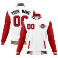 Custom White Red Black Raglan Sleeves Classic Style Full-Snap Jacket| KXKSHOP