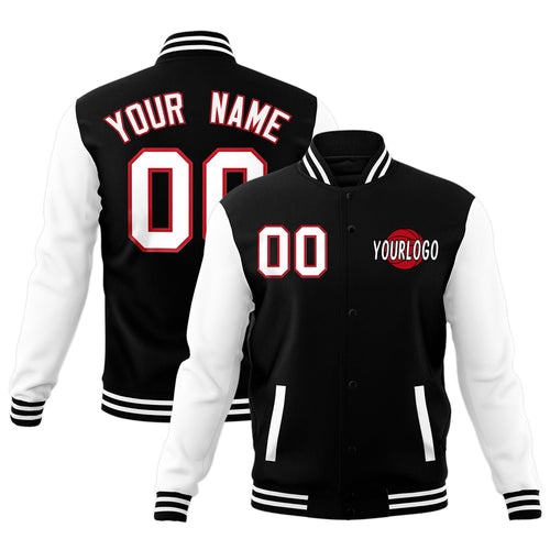 Custom Black White Red Raglan Sleeves Classic Style Full-Snap Jacket| KXKSHOP