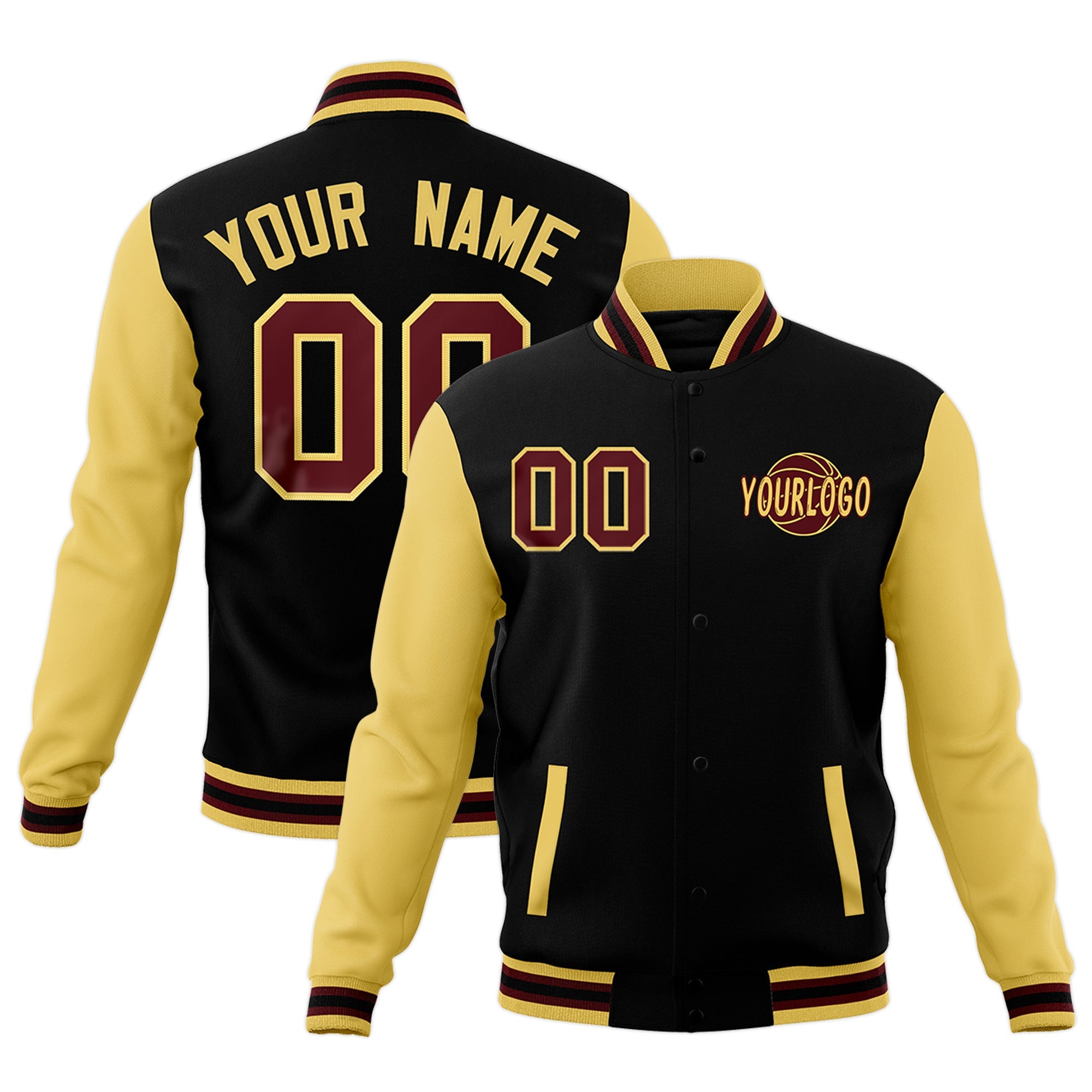 Custom Black Khaki Crimson Raglan Sleeves Classic Style Full-Snap Jacket| KXKSHOP