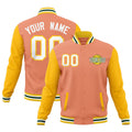 Custom Light Orange Gold White Raglan Sleeves Classic Style Full-Snap Jacket| KXKSHOP