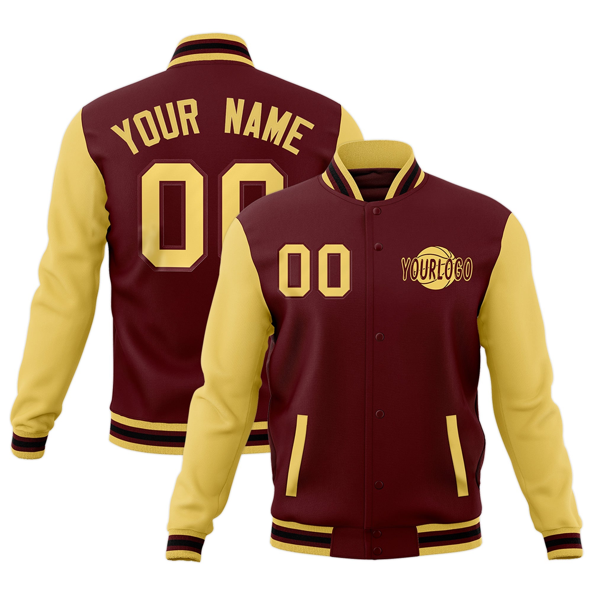 Custom Crimson Khaki Black Raglan Sleeves Classic Style Full-Snap Jacket| KXKSHOP