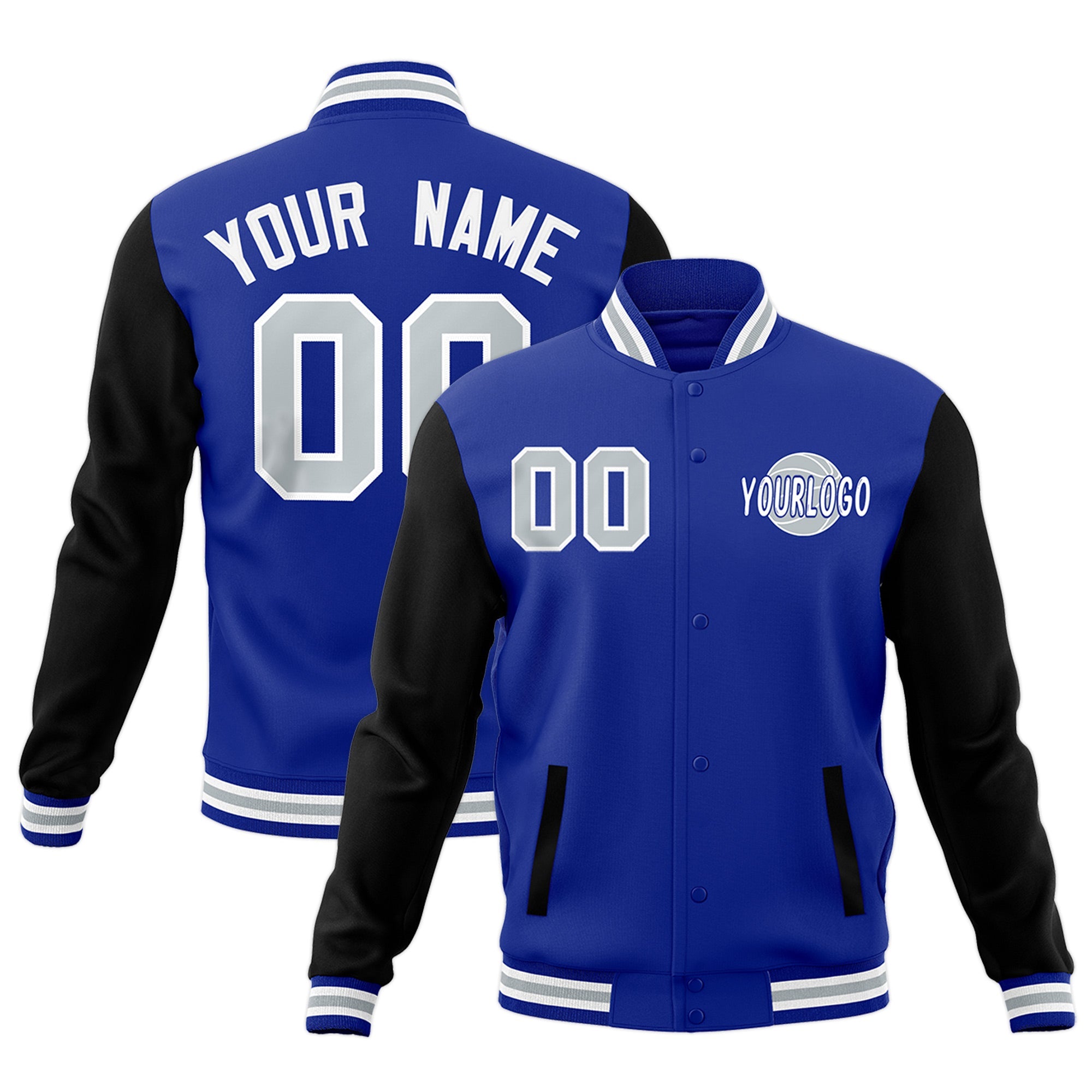 Custom Black White Royal Blue Raglan Sleeves Classic Style Full-Snap Jacket| KXKSHOP