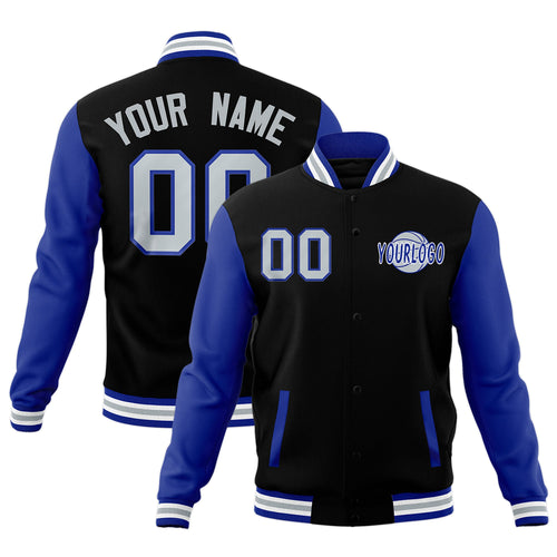 Custom Black Royal Blue White Raglan Sleeves Classic Style Full-Snap Jacket| KXKSHOP