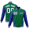 Custom Kelly Green Royal Blue White Raglan Sleeves Classic Style Full-Snap Jacket| KXKSHOP