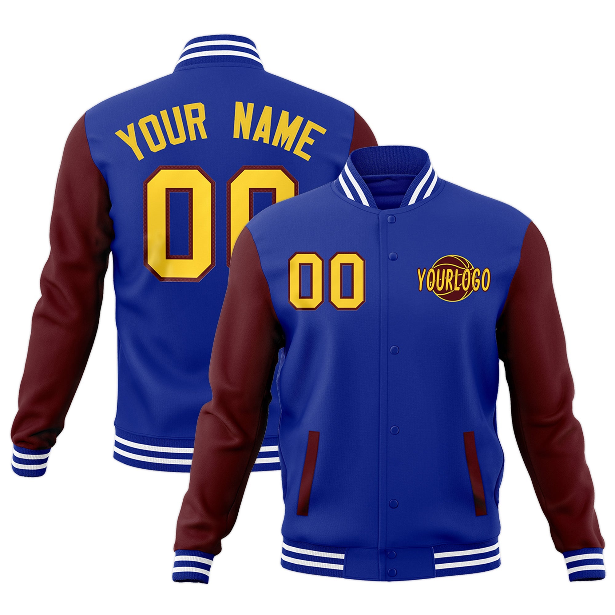 Custom Royal Blue Crimson White Raglan Sleeves Classic Style Full-Snap Jacket| KXKSHOP