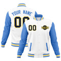 Custom White Powder Blue Gold Raglan Sleeves Classic Style Full-Snap Jacket| KXKSHOP