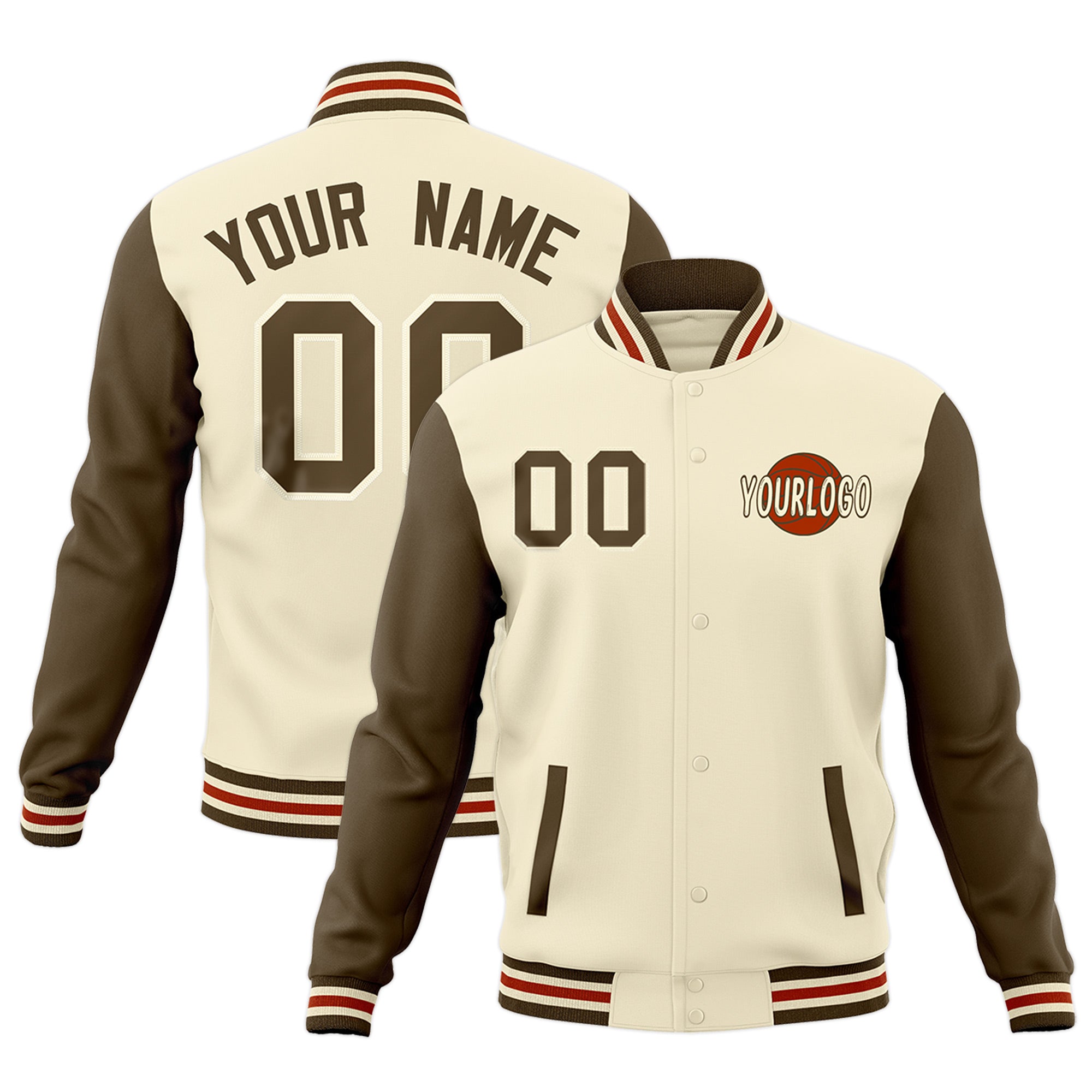 Custom Cream Light Brown Dark Orange Raglan Sleeves Classic Style Full-Snap Jacket| KXKSHOP