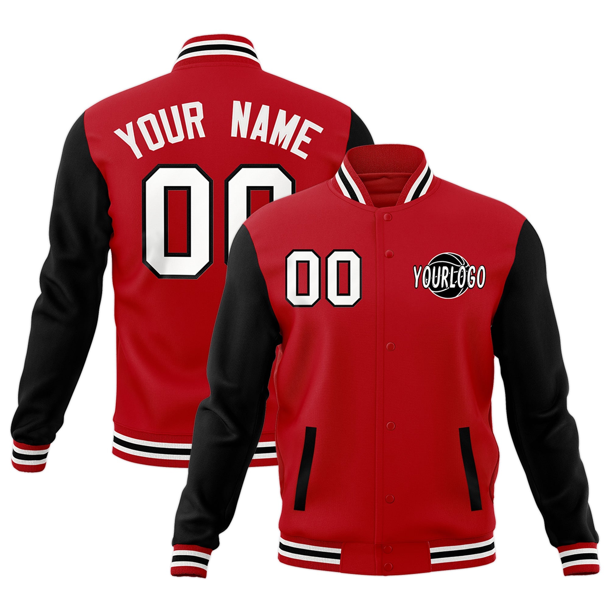 Custom Red Black White Raglan Sleeves Classic Style Full-Snap Jacket| KXKSHOP