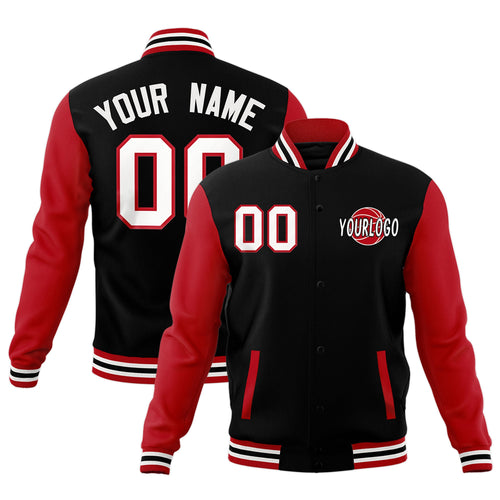 Custom Black Red Raglan Sleeves Classic Style Full-Snap Jacket| KXKSHOP
