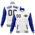 Custom White Royal Blue Raglan Sleeves Classic Style Full-Snap Jacket| KXKSHOP