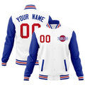 Custom White Royal Blue Red Raglan Sleeves Classic Style Full-Snap Jacket| KXKSHOP